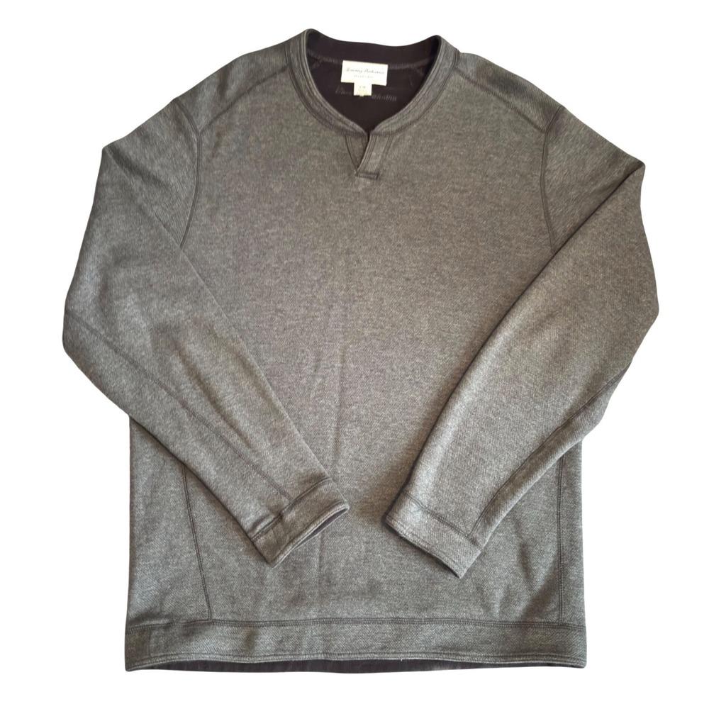Tommy Bahama Mens Reversible Pullover Sweatshirt Charcoal Grey Brown Large